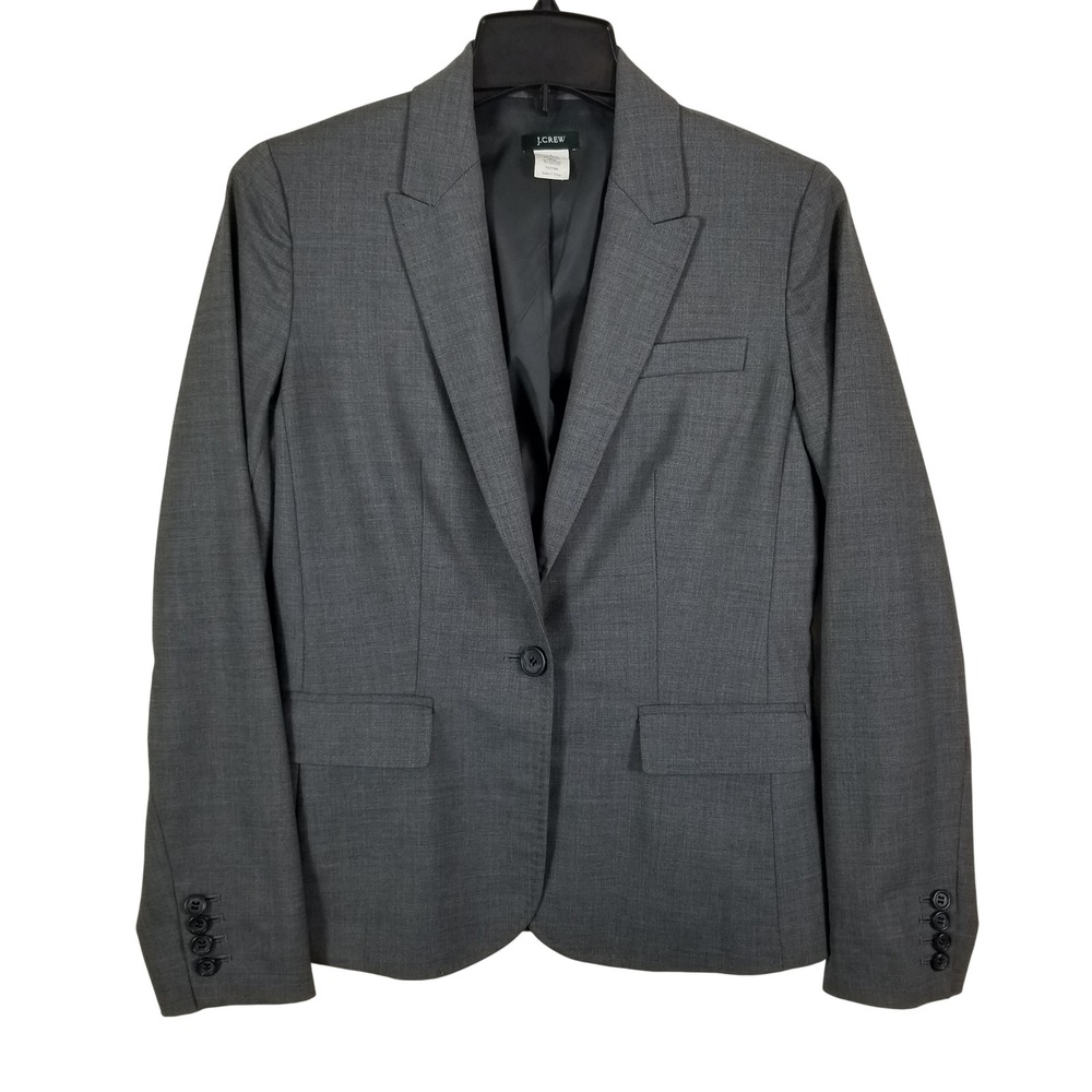 J.Crew Campbell Blazer Womens 4 Gray Stretch Wool Single Button Jacket‎ RN77388